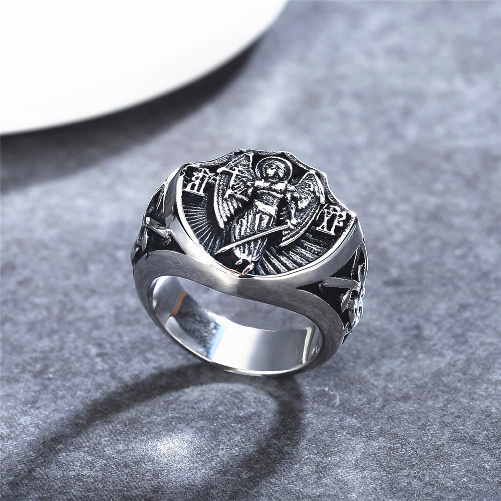 Retro Style St. Michael Guardian Angel Protection & Strength Ring