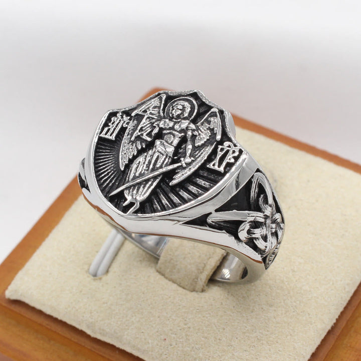 Retro Style St. Michael Guardian Angel Protection & Strength Ring