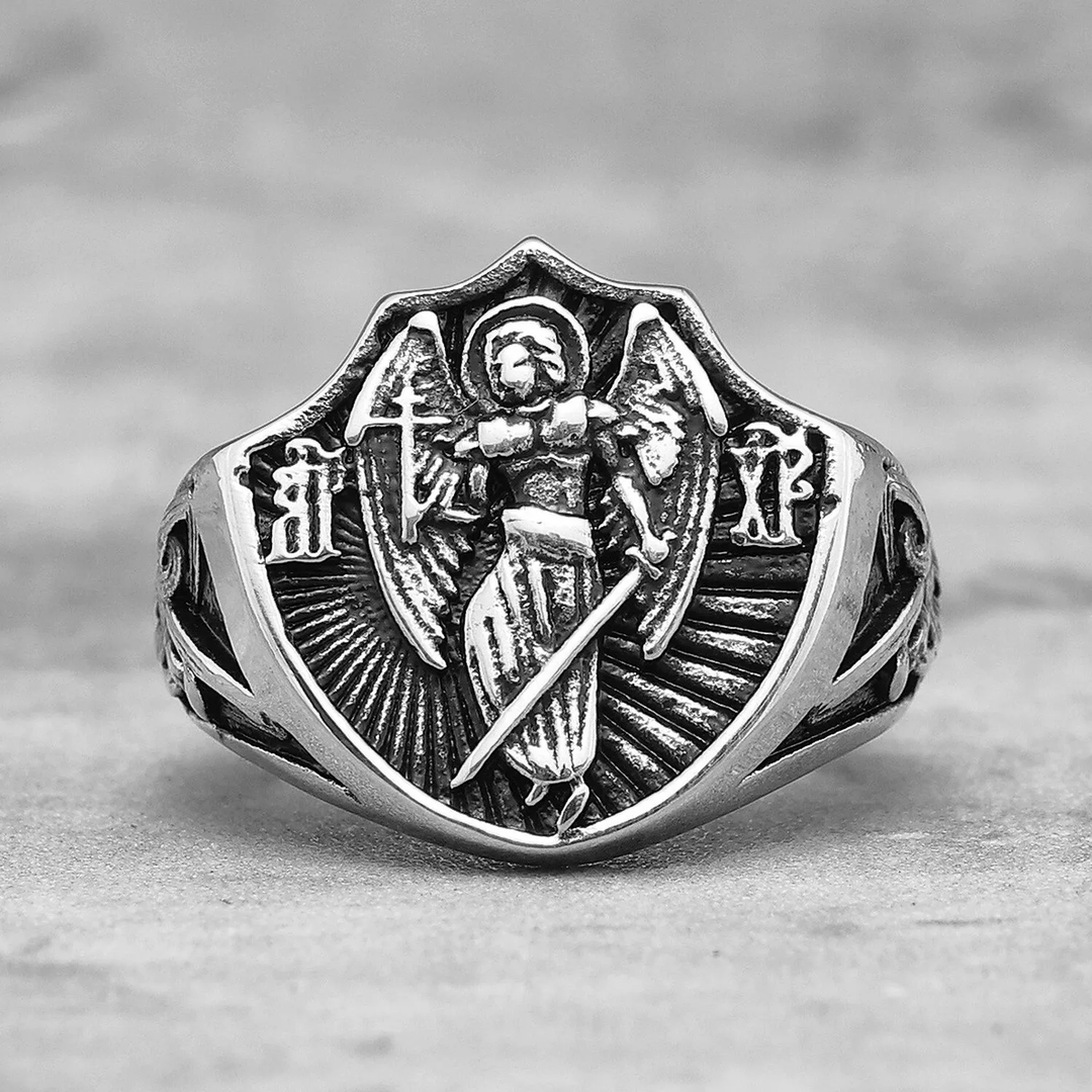 Retro Style St. Michael Guardian Angel Protection & Strength Ring