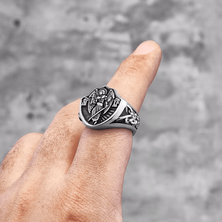 Retro Style St. Michael Guardian Angel Protection & Strength Ring