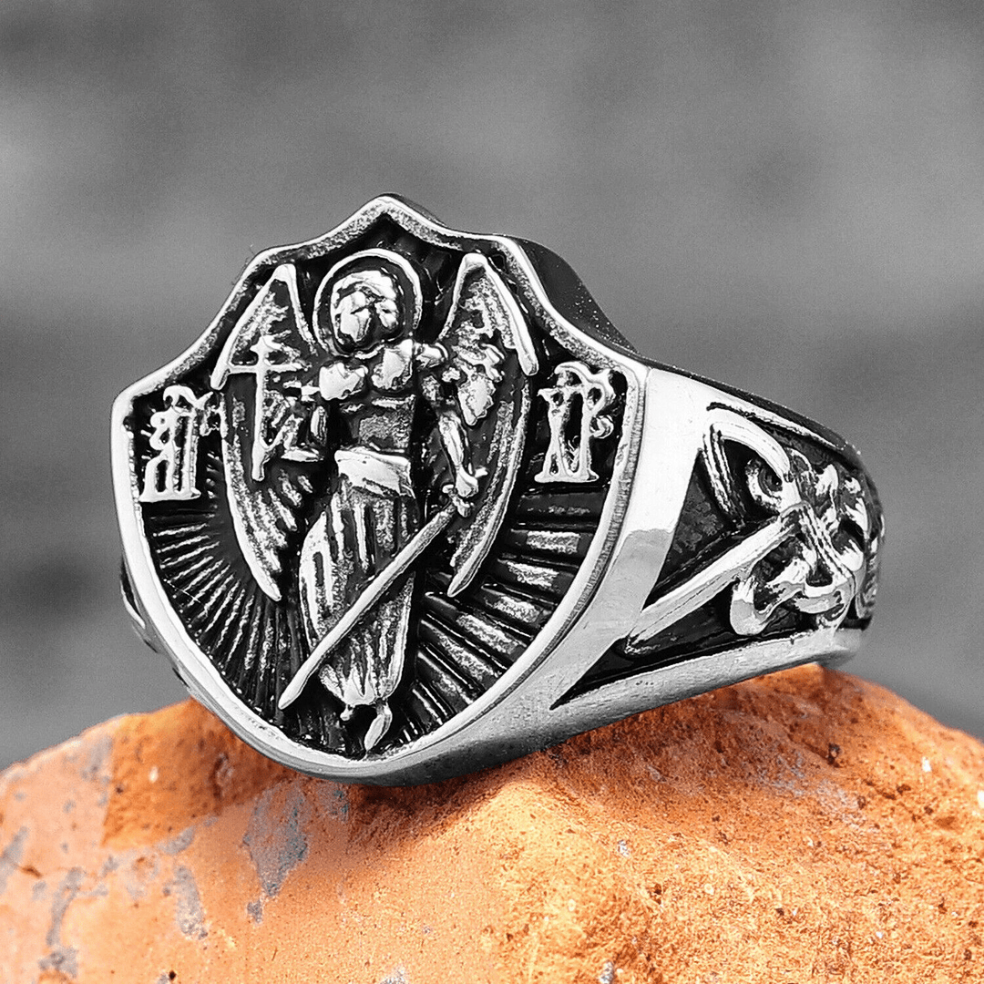 Retro Style St. Michael Guardian Angel Protection & Strength Ring