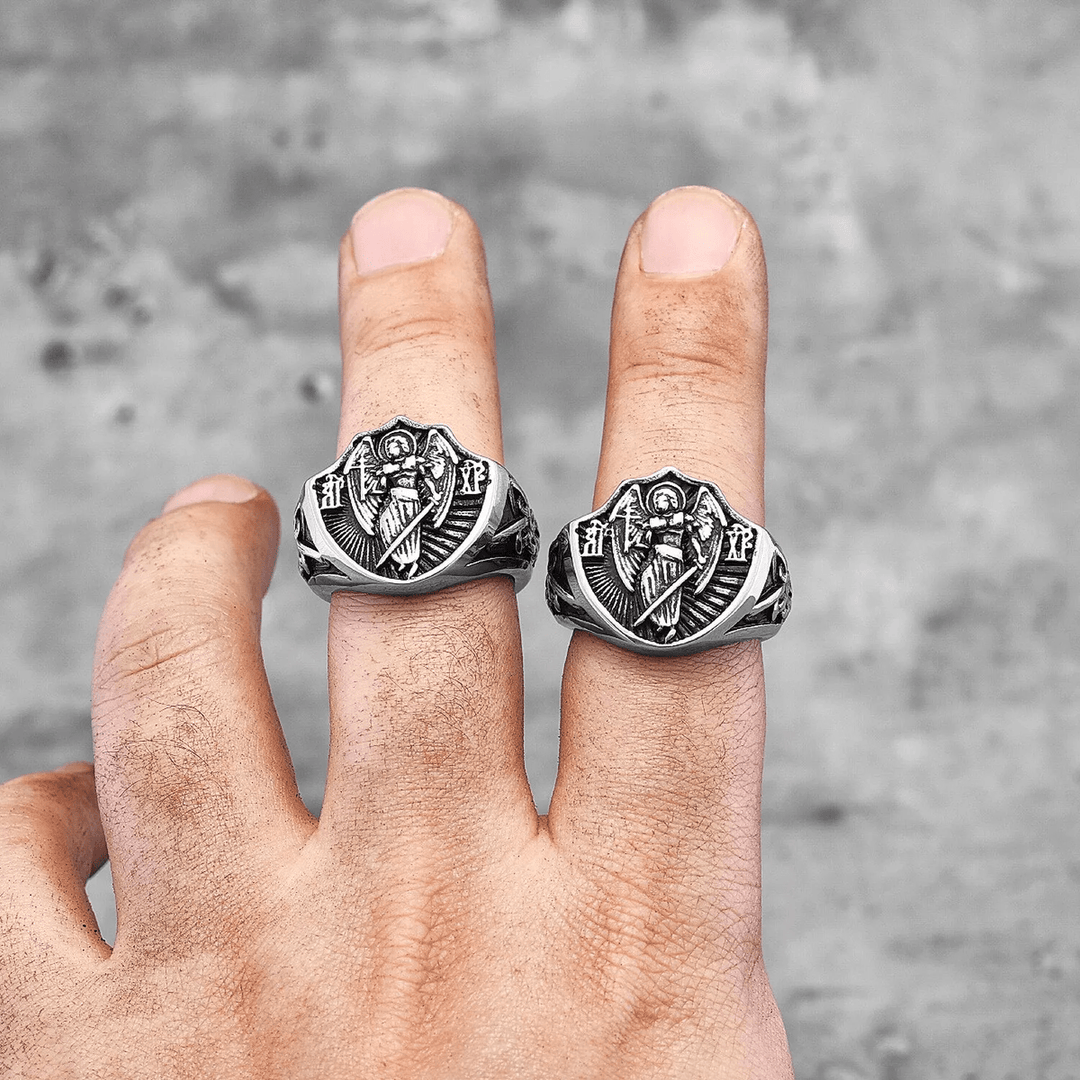 Retro Style St. Michael Guardian Angel Protection & Strength Ring