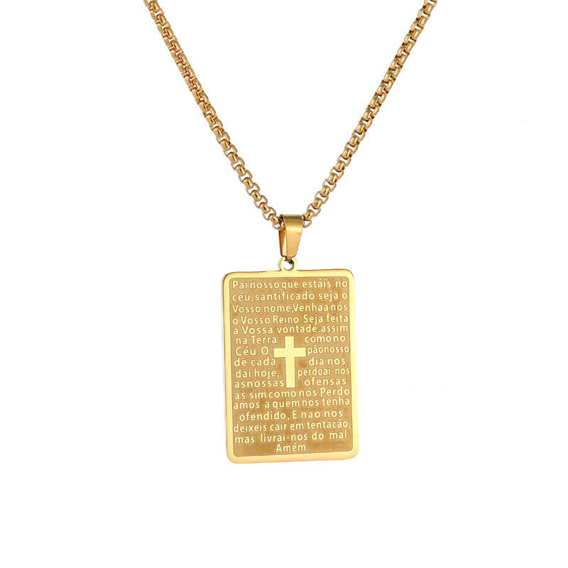Classic Style Scripture Lord's Prayer Cross Pendant Necklace
