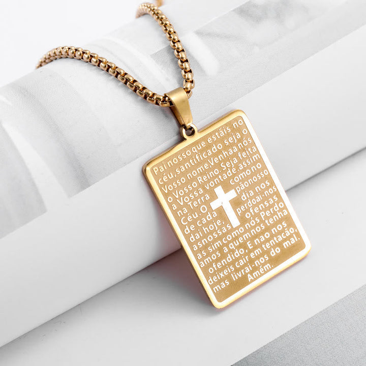 Classic Style Scripture Lord's Prayer Cross Pendant Necklace