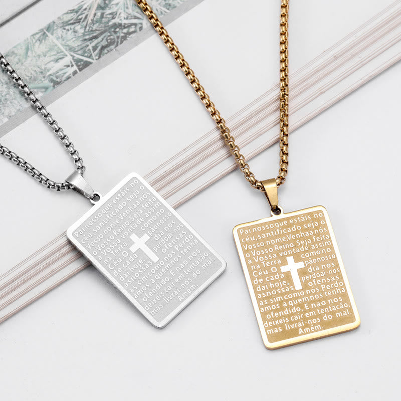 Classic Style Scripture Lord's Prayer Cross Pendant Necklace