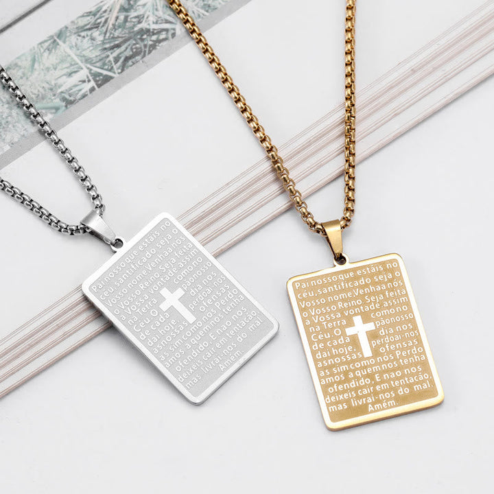 Classic Style Scripture Lord's Prayer Cross Pendant Necklace