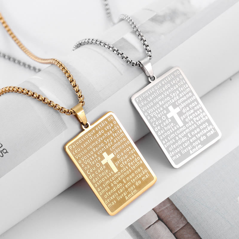Classic Style Scripture Lord's Prayer Cross Pendant Necklace