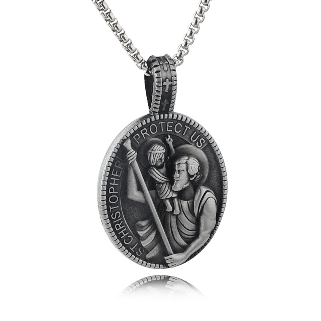 Classic Style Crafted St. Christopher Protect Us Pendant Necklace