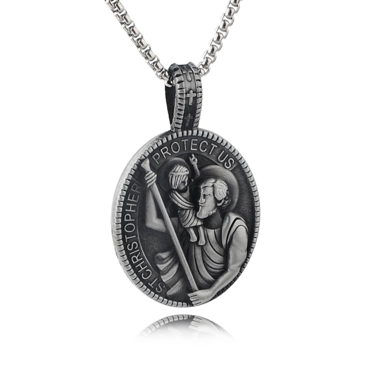 Classic Style Crafted St. Christopher Protect Us Pendant Necklace