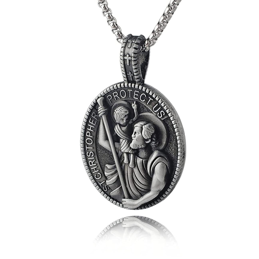 Classic Style Crafted St. Christopher Protect Us Pendant Necklace