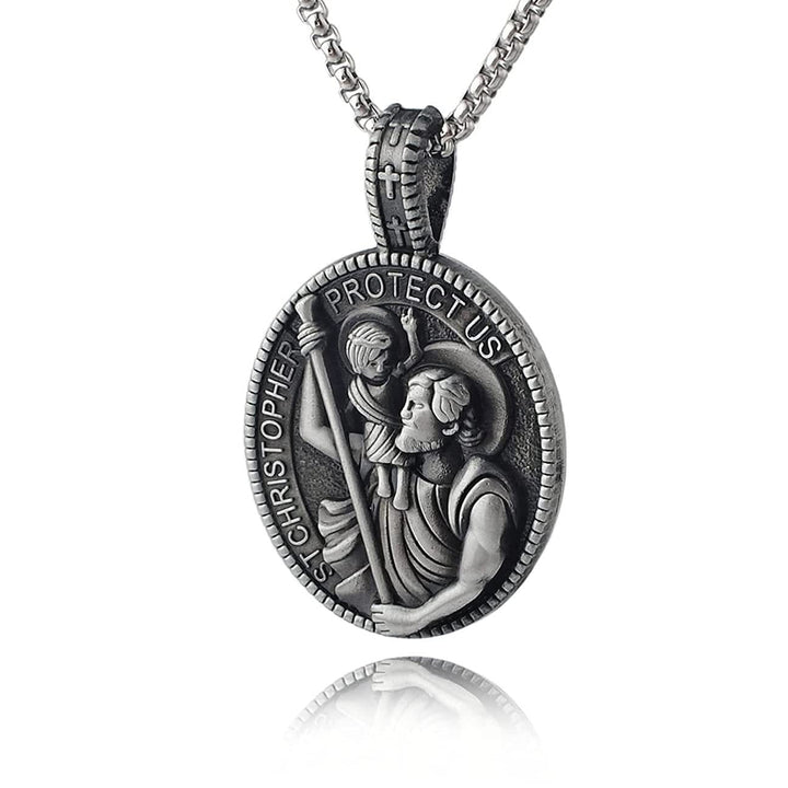 Classic Style Crafted St. Christopher Protect Us Pendant Necklace