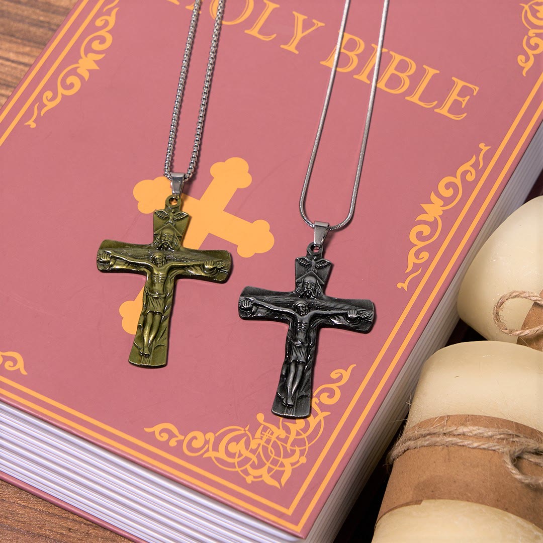 Classic Style Trinity Cross Father & Son & Holy Spirit Pendant Necklace