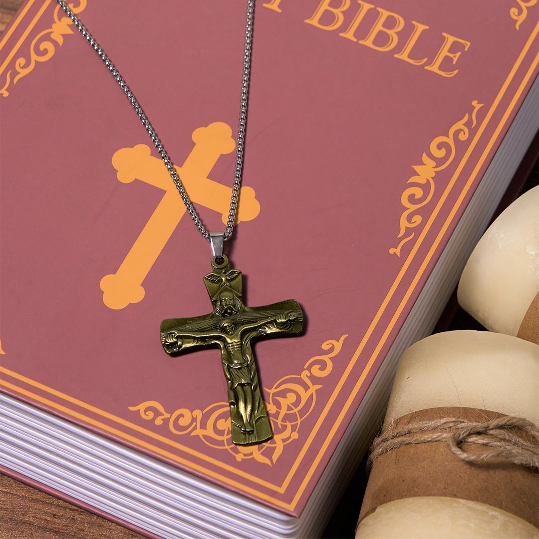 Classic Style Trinity Cross Father & Son & Holy Spirit Pendant Necklace