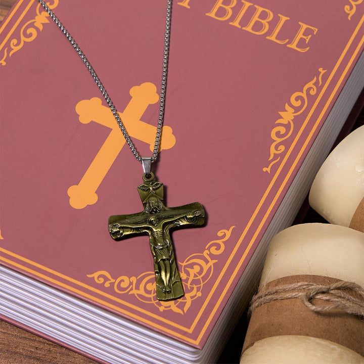 Classic Style Trinity Cross Father & Son & Holy Spirit Pendant Necklace