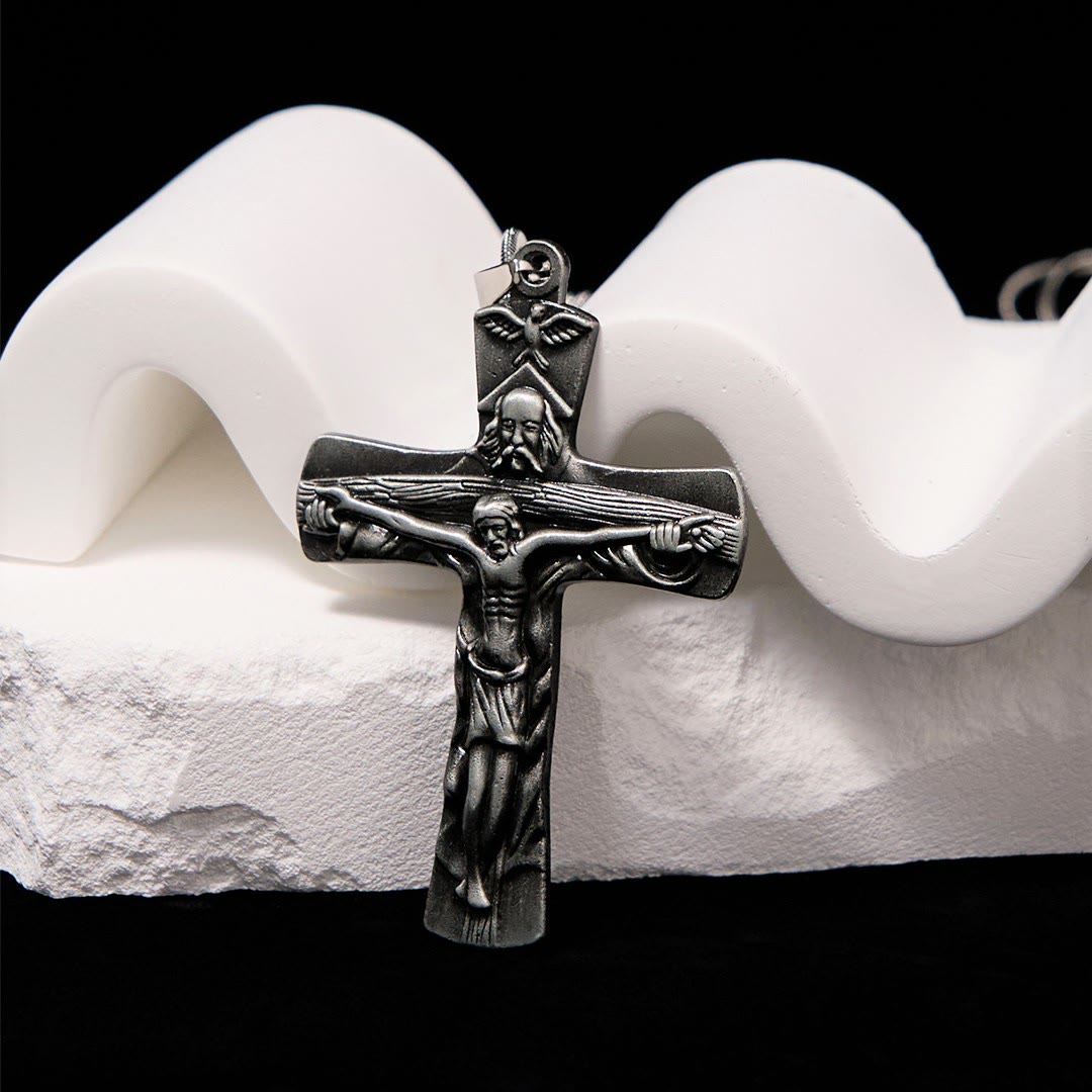 Classic Style Trinity Cross Father & Son & Holy Spirit Pendant Necklace