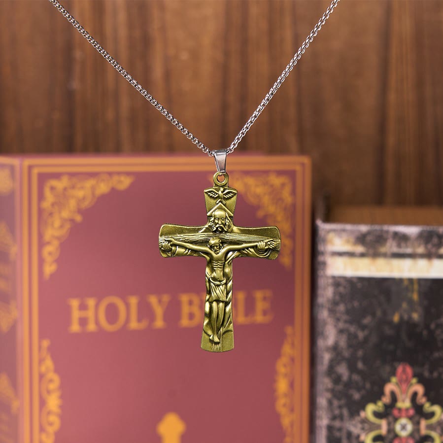 Classic Style Trinity Cross Father & Son & Holy Spirit Pendant Necklace
