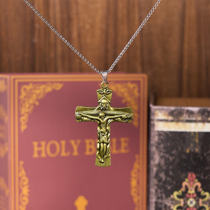 Classic Style Trinity Cross Father & Son & Holy Spirit Pendant Necklace