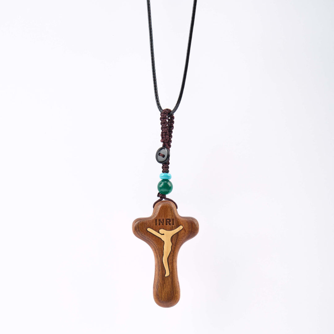 Minimalist Style Sandalwood & Boxwood Jesus Cross Amulet Pendant Keychain/Necklace