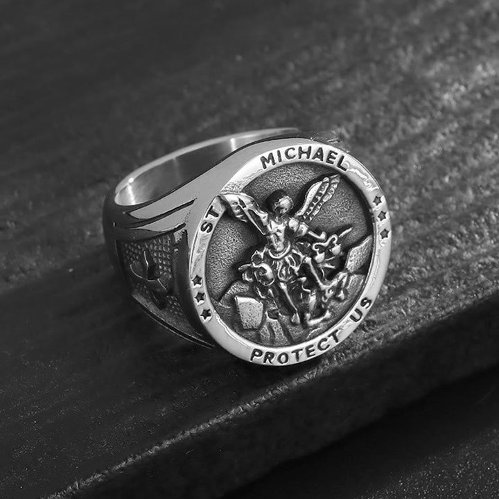 Classic Style Michael The Archangel Protect Us Devine Faith Ring
