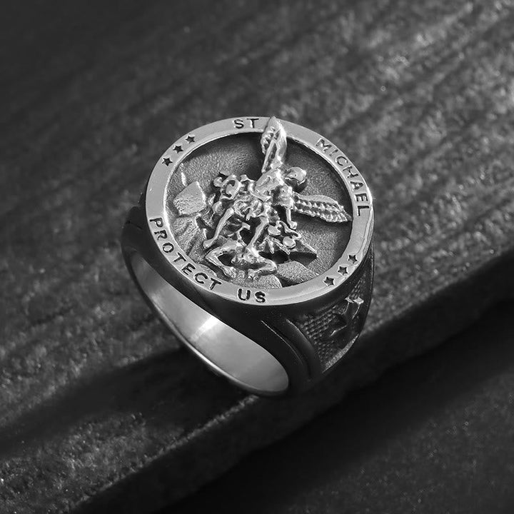 Classic Style Michael The Archangel Protect Us Devine Faith Ring