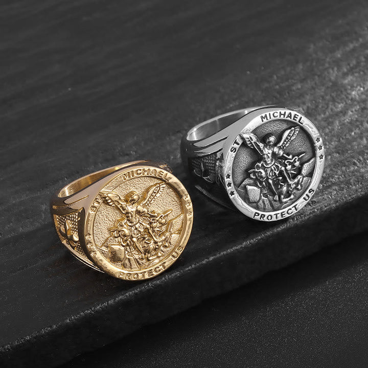 Classic Style Michael The Archangel Protect Us Devine Faith Ring