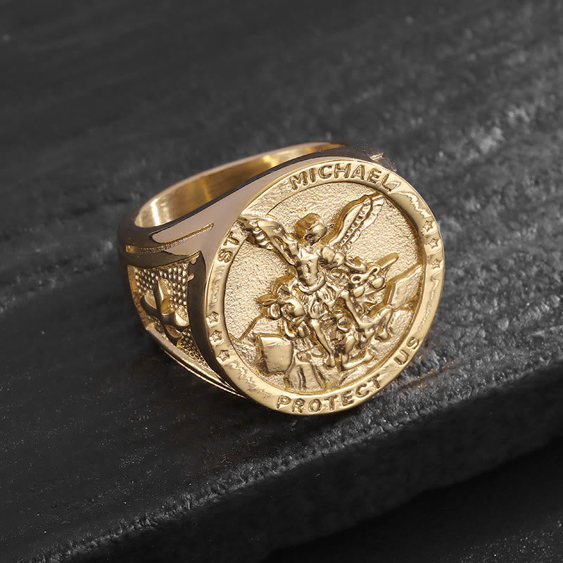 Classic Style Michael The Archangel Protect Us Devine Faith Ring