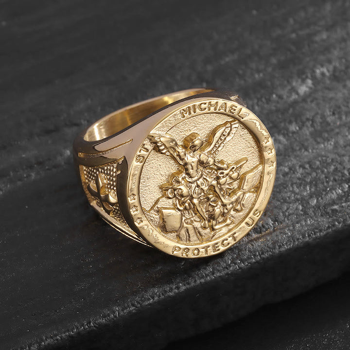 Classic Style Michael The Archangel Protect Us Devine Faith Ring