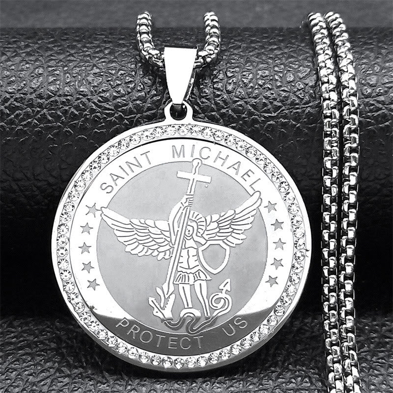 Classic Style Saint Michael Protect Us Sacred Blessing Pendant Necklace