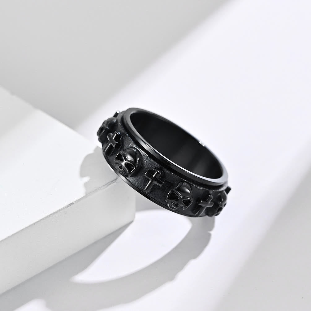 Modern Style Skull Cross Spinner Titanium Steel Ring