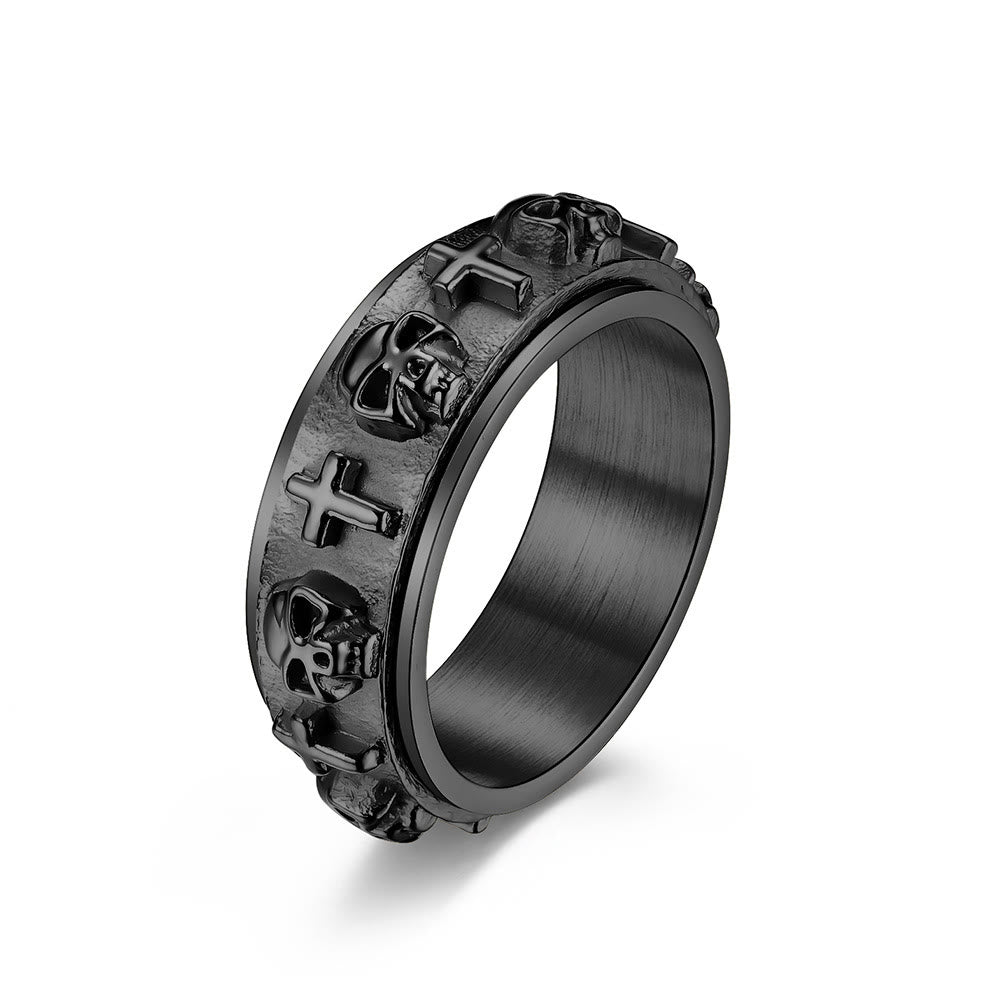 Modern Style Skull Cross Spinner Titanium Steel Ring