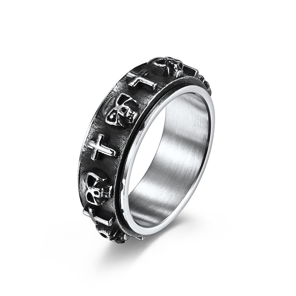Modern Style Skull Cross Spinner Titanium Steel Ring