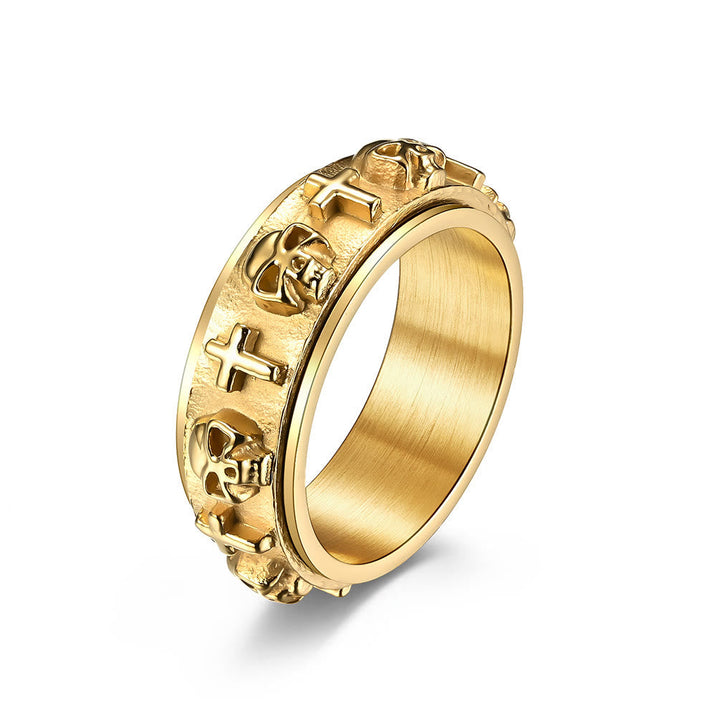 Modern Style Skull Cross Spinner Titanium Steel Ring