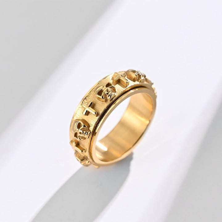 Modern Style Skull Cross Spinner Titanium Steel Ring