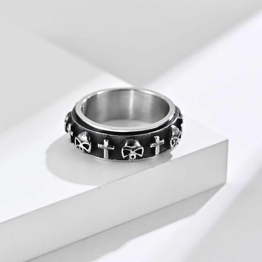 Modern Style Skull Cross Spinner Titanium Steel Ring