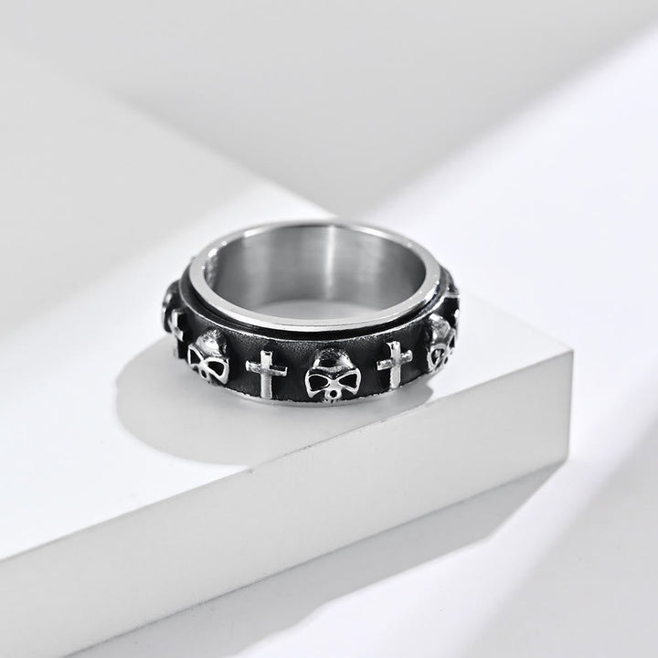 Modern Style Skull Cross Spinner Titanium Steel Ring