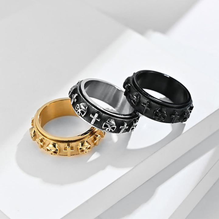 Modern Style Skull Cross Spinner Titanium Steel Ring