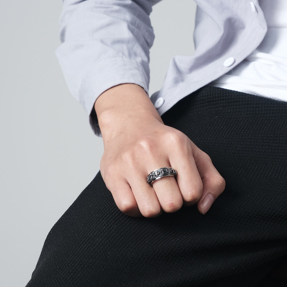 Modern Style Skull Cross Spinner Titanium Steel Ring
