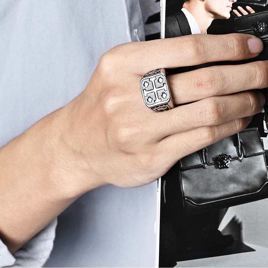 Classic Style Jerusalem Cross Shield Signet Devine Faith Ring