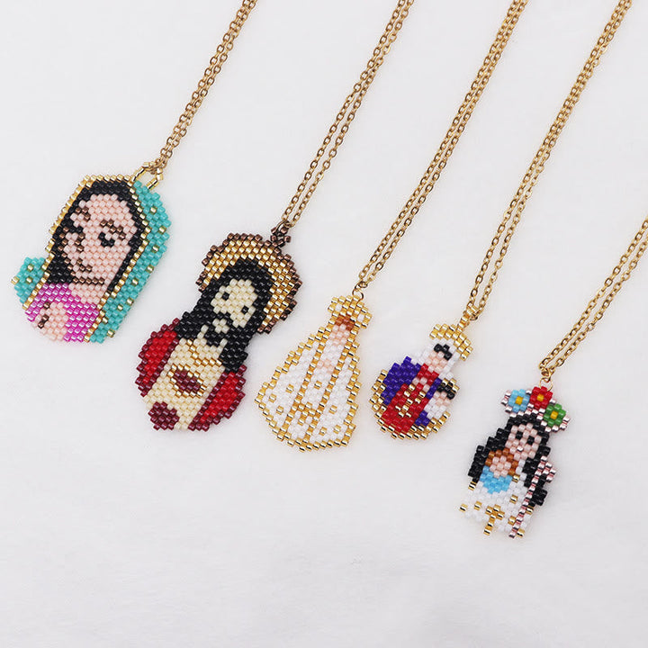 Colored Style Cartoon Saints Beaded Charming Faith Inspired Necklace