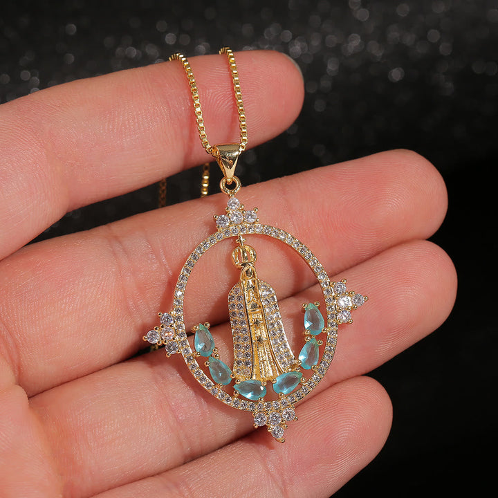 Modern Style Our Lady of Fatima Inlaided Devine Blessing Necklace