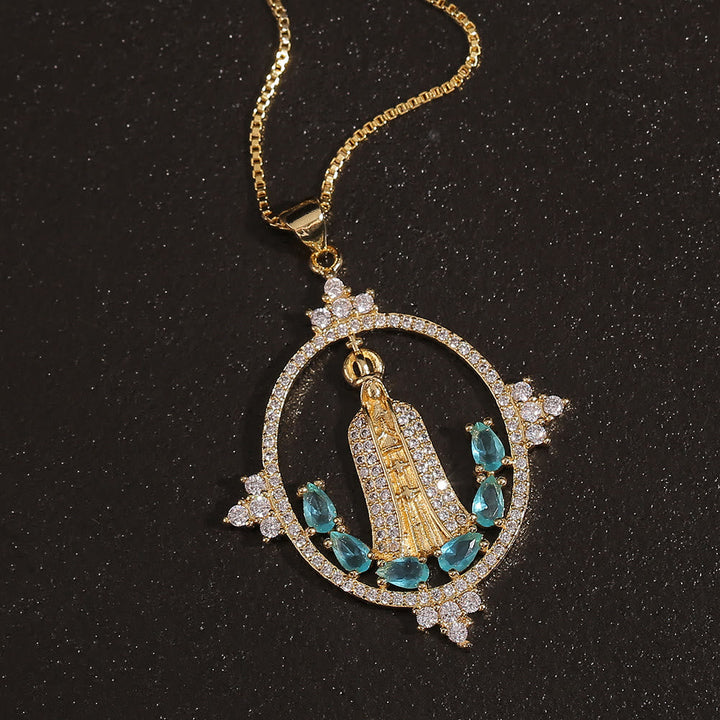 Modern Style Our Lady of Fatima Inlaided Devine Blessing Necklace