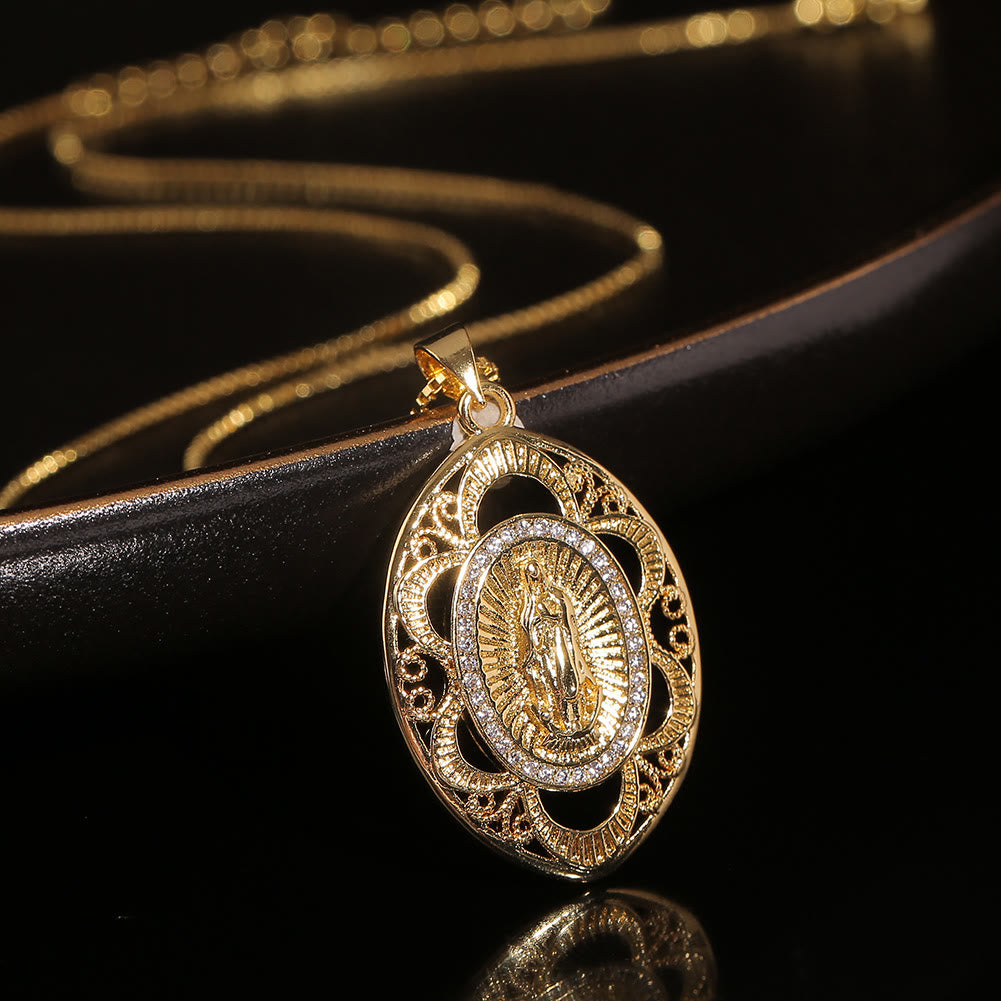Modern Style Our Lady of Guadalupe Oval Sacred Faith Necklace