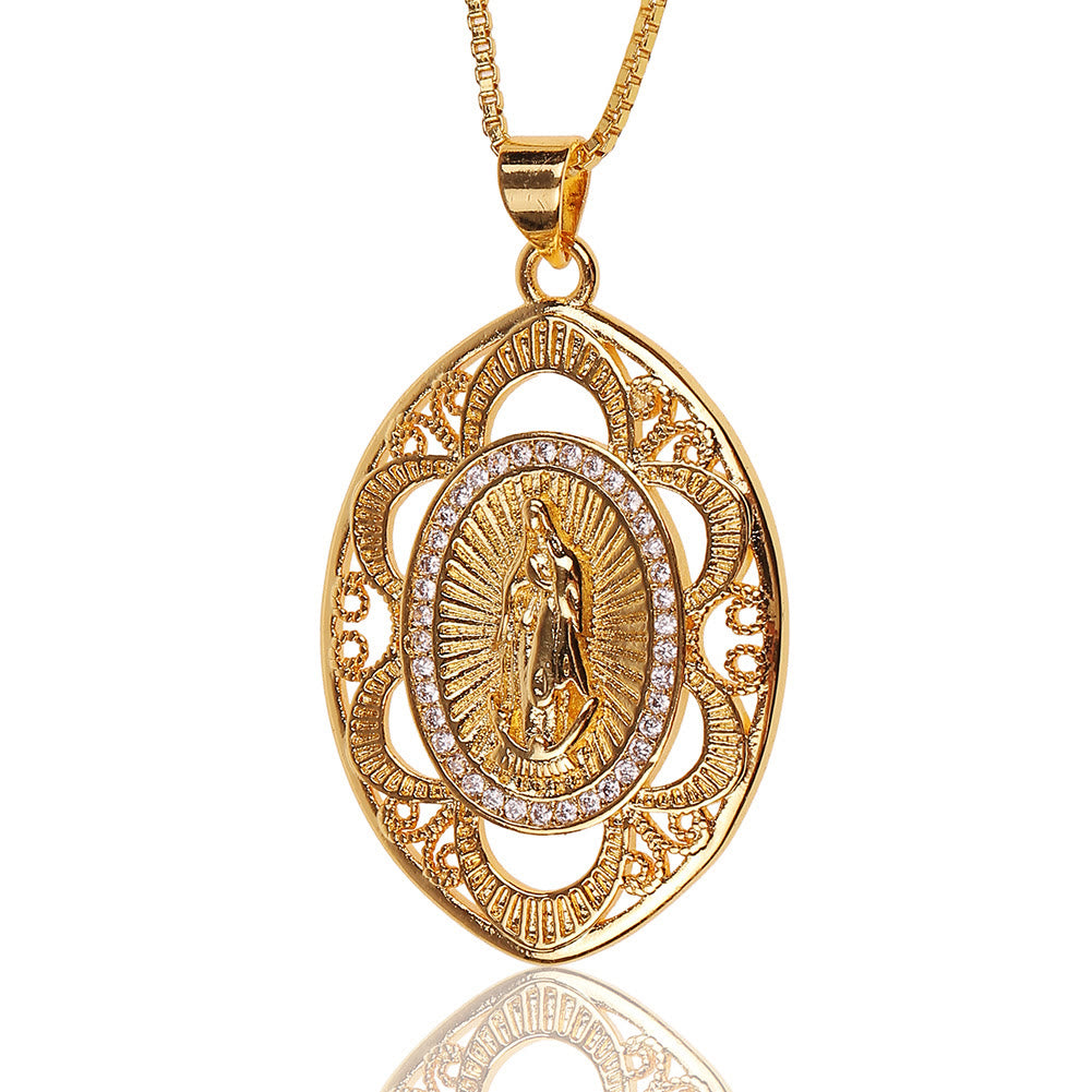 Modern Style Our Lady of Guadalupe Oval Sacred Faith Necklace