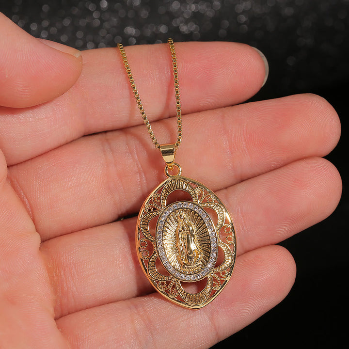 Modern Style Our Lady of Guadalupe Oval Sacred Faith Necklace