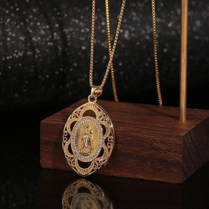 Modern Style Our Lady of Guadalupe Oval Sacred Faith Necklace