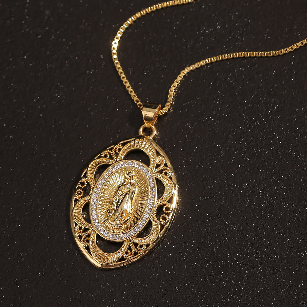 Modern Style Our Lady of Guadalupe Oval Sacred Faith Necklace