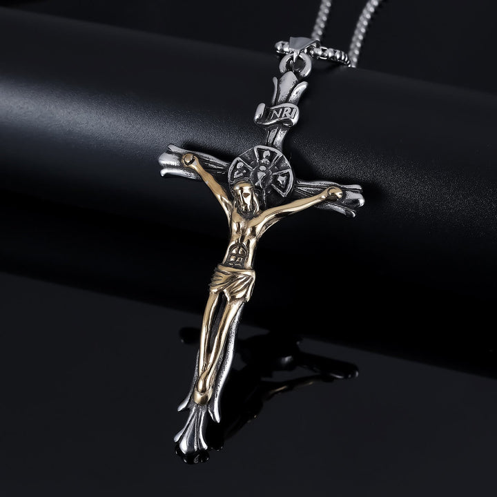Classic Style INRI Plaque Crucifix Cross Jesus Sacred Faith Necklace