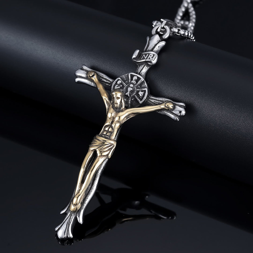 Classic Style INRI Plaque Crucifix Cross Jesus Sacred Faith Necklace
