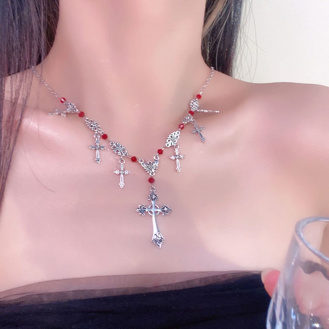 Modern Style Scarlet Beads Cross Divine Faith Necklace