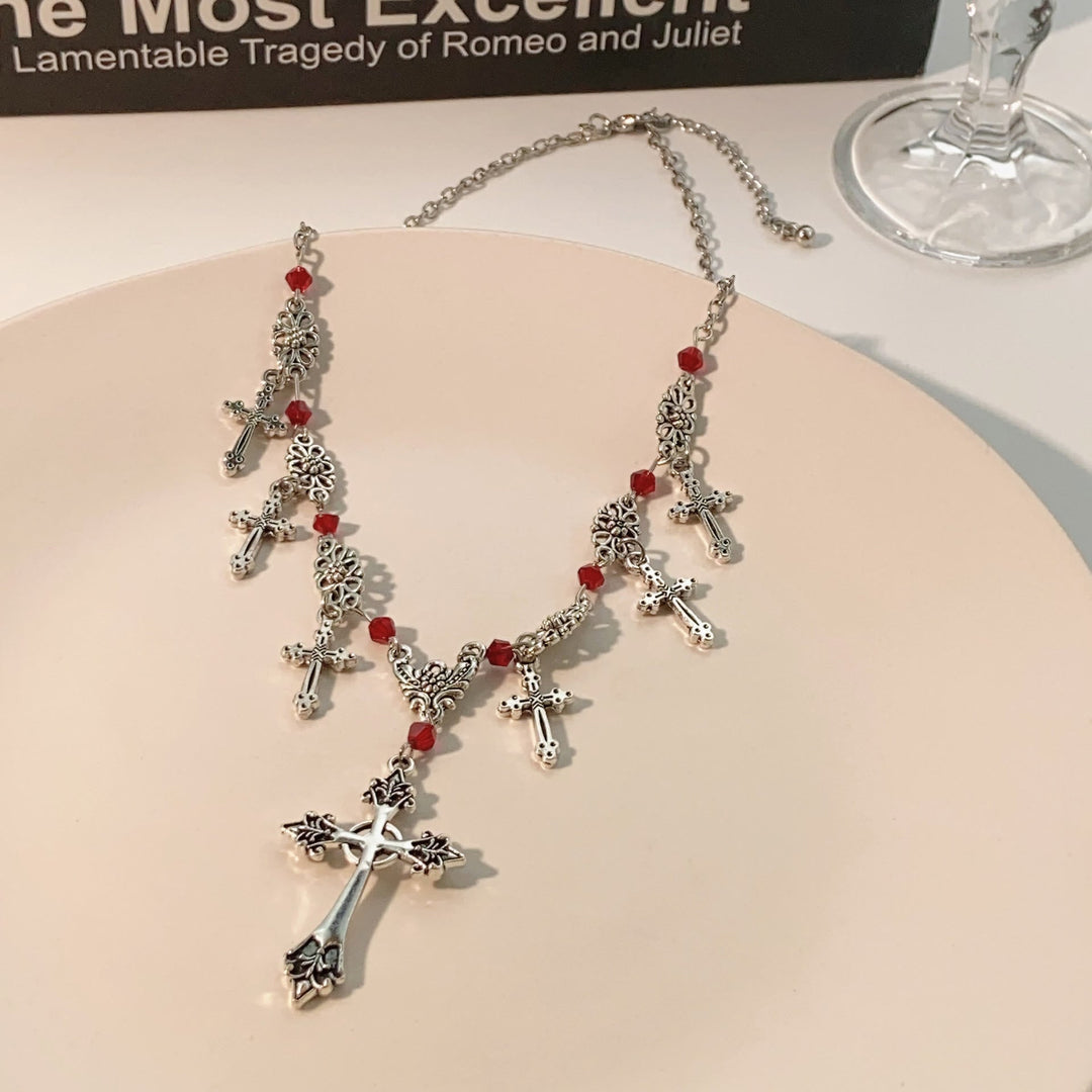 Modern Style Scarlet Beads Cross Divine Faith Necklace